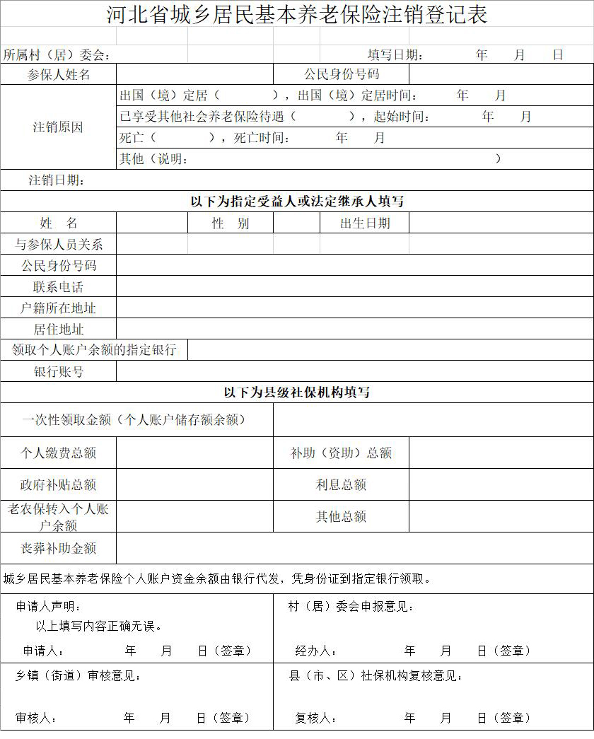 河北省城乡居民基本养老保险注销登记表